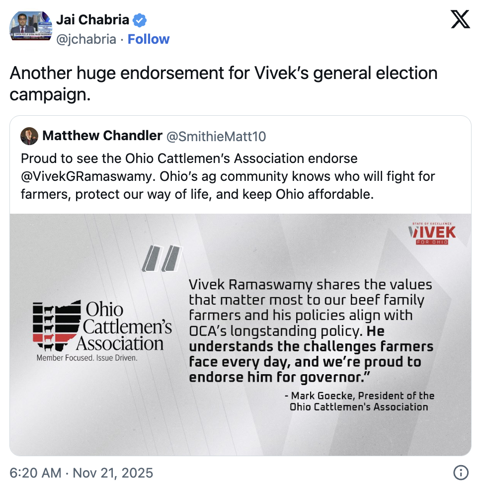 Ohio Cattlemen’s Association Endorses Vivek