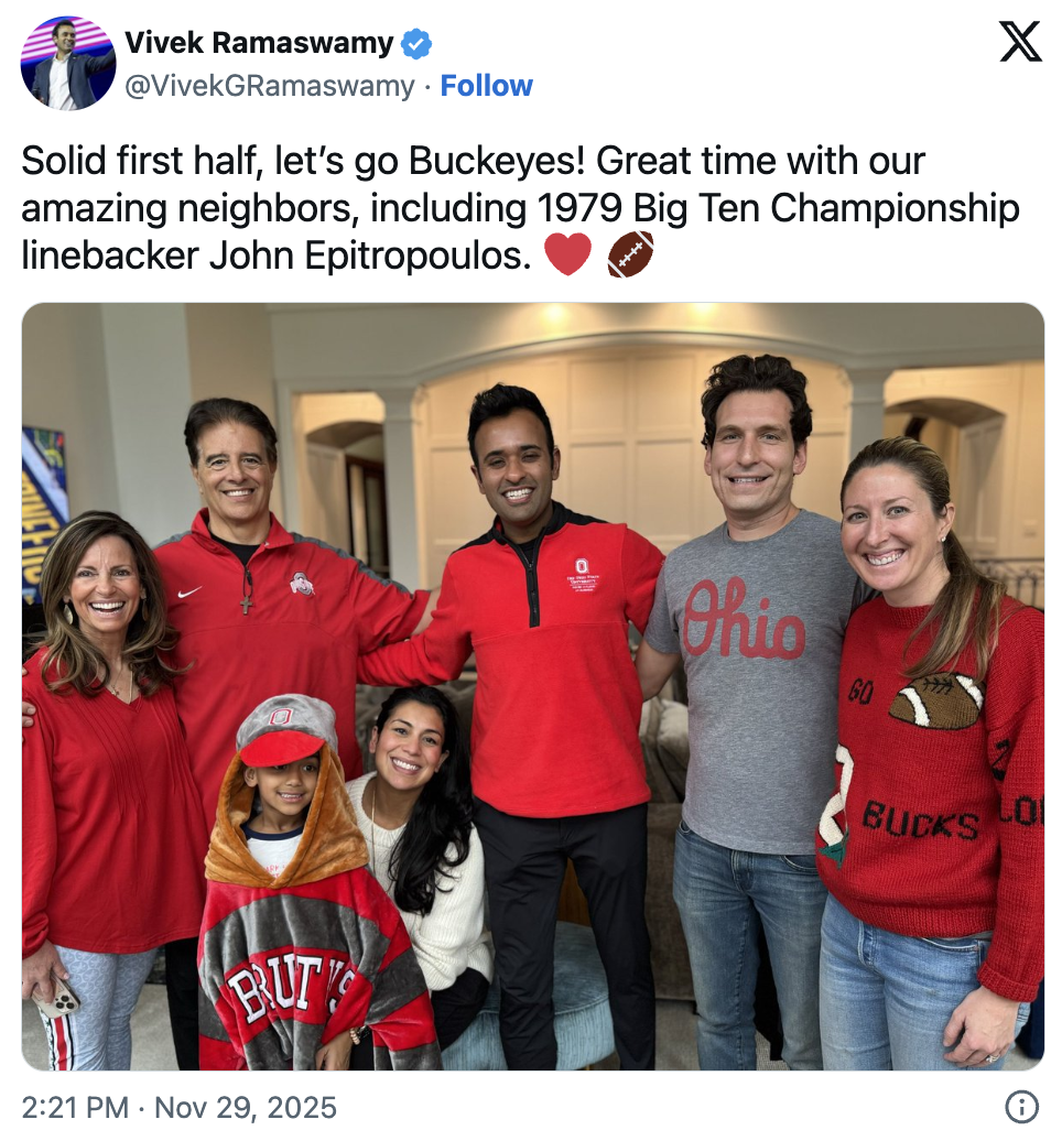 Vivek Cheers on the Buckeyes with Neighbors