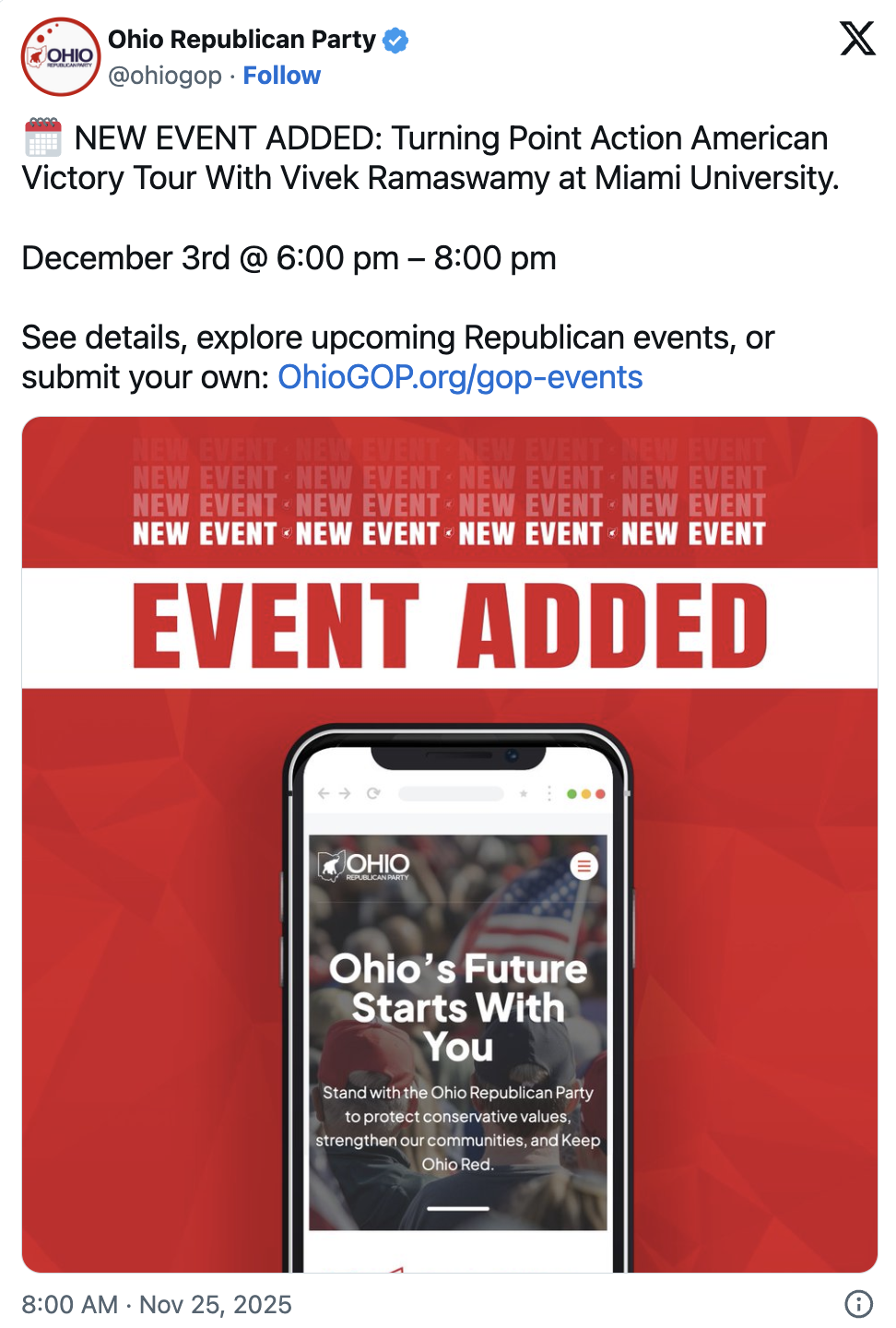 New Event Added: Vivek Joins Turning Point Victory Tour