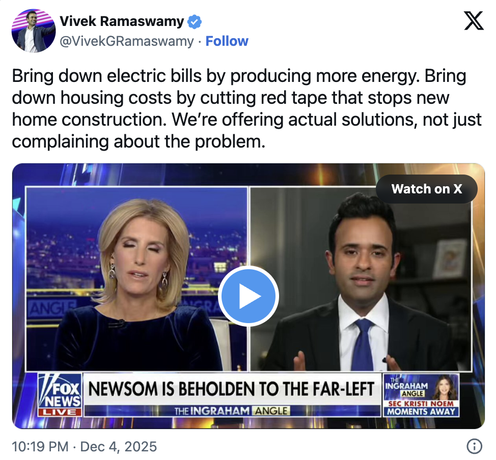 Vivek Outlines Real Solutions to Cut Energy and Housing Costs