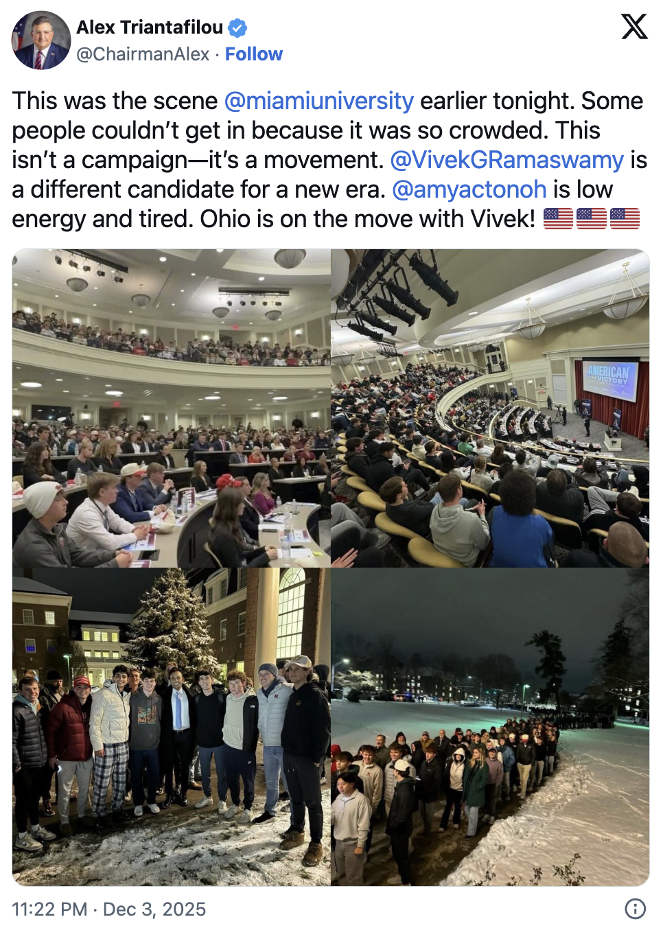 Packed House for Vivek at Miami University