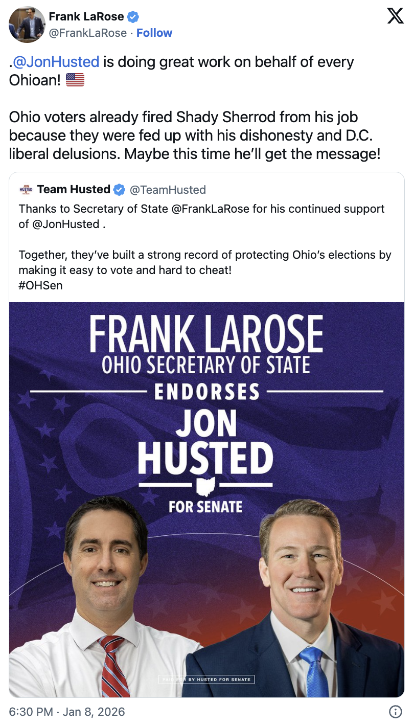 Frank LaRose Endorses Jon Husted for Senate