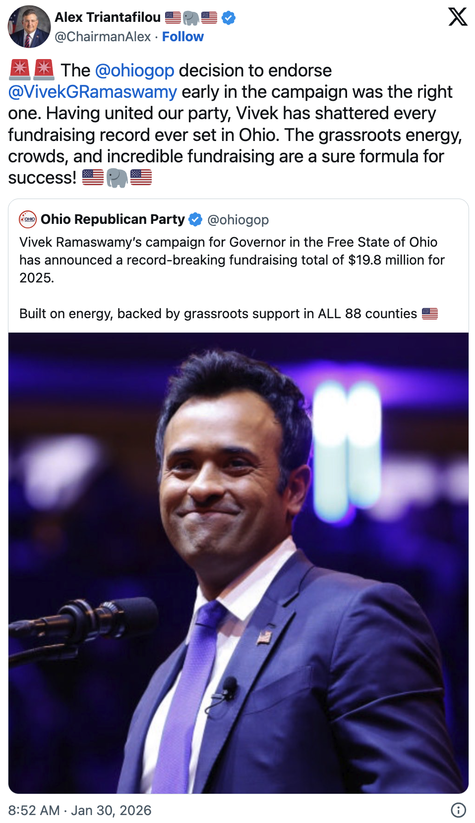 Vivek Ramaswamy Sets Ohio Fundraising Record