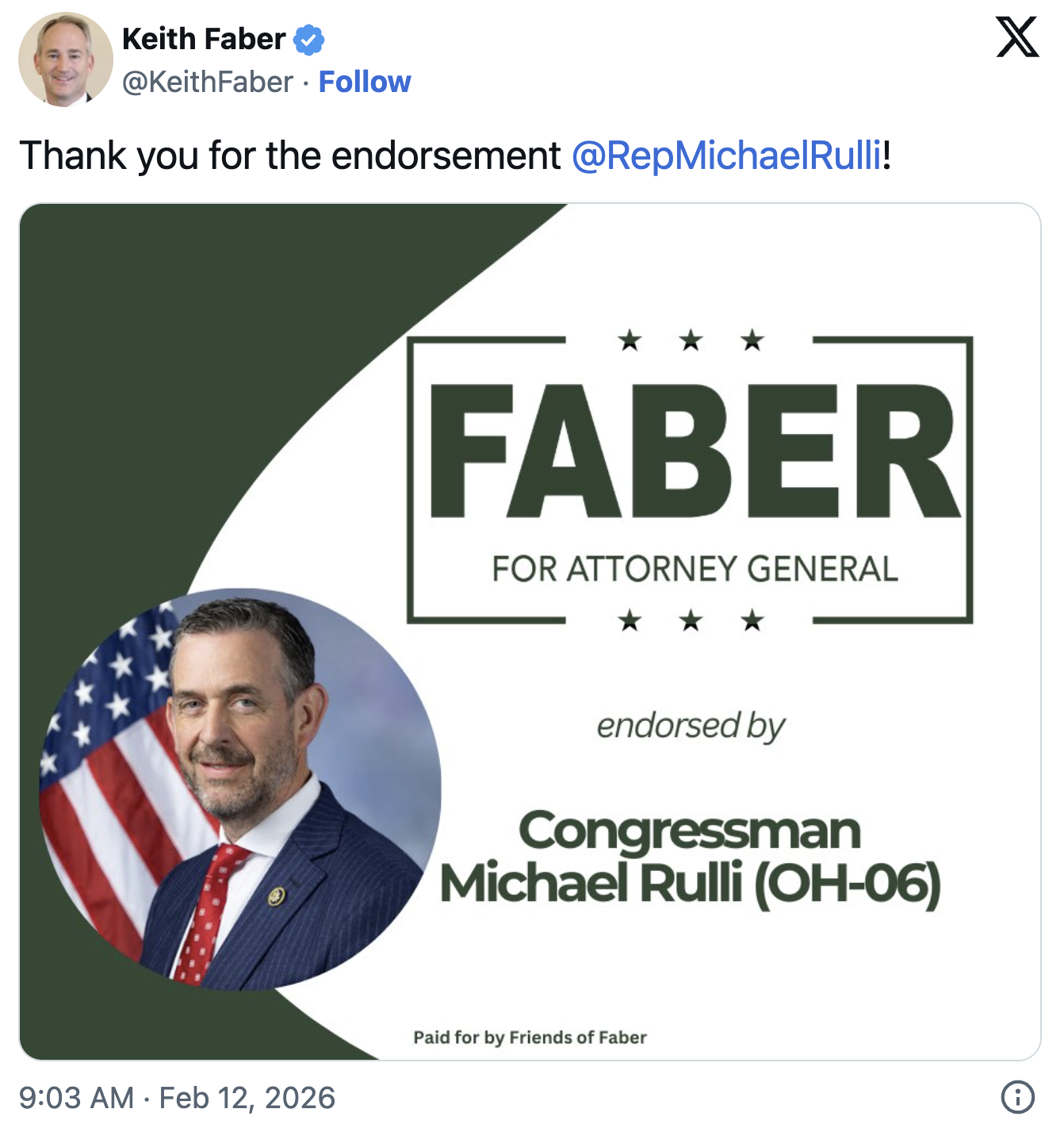 Keith Faber Earns Key Congressional Support