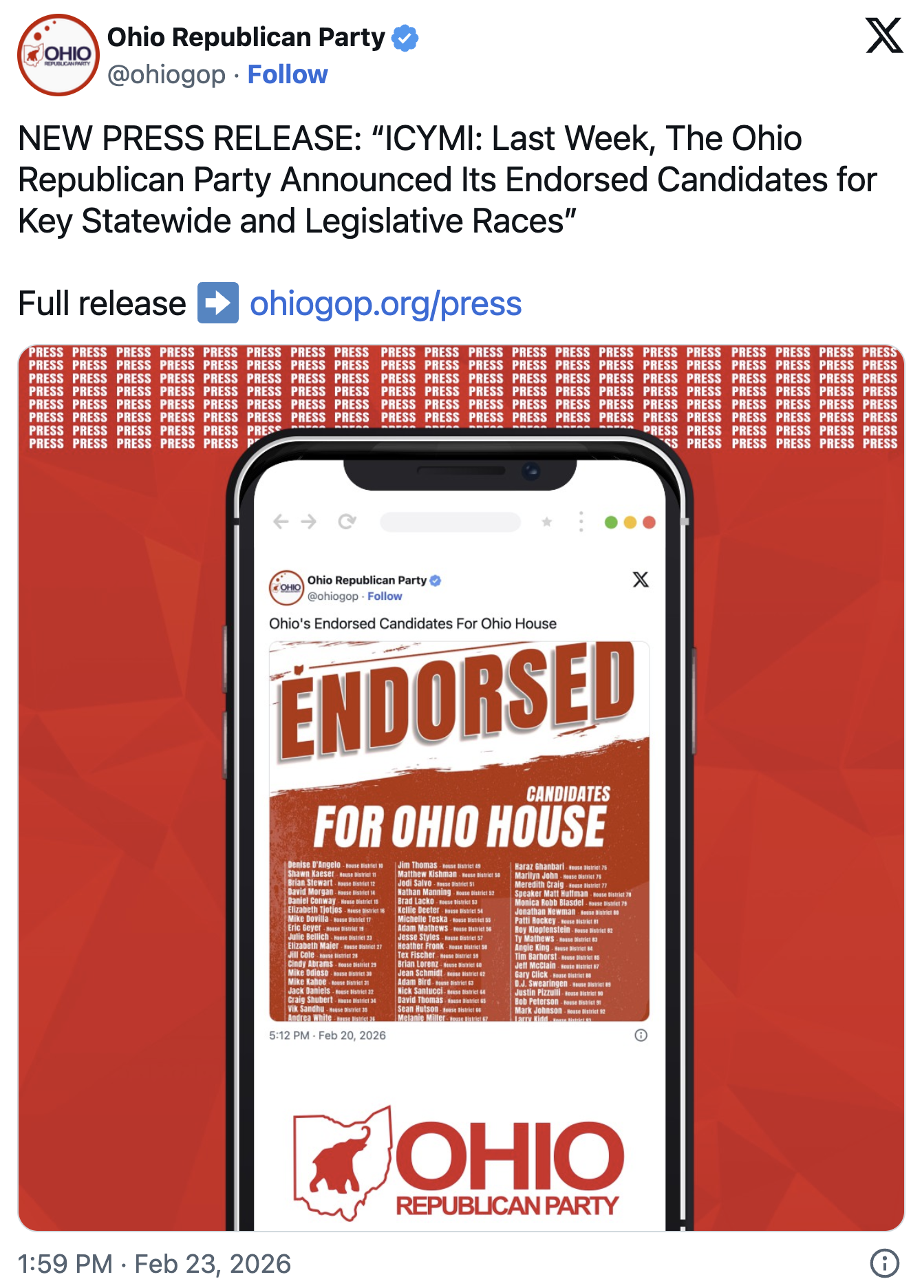 Ohio GOP Unveils Endorsed House Candidates