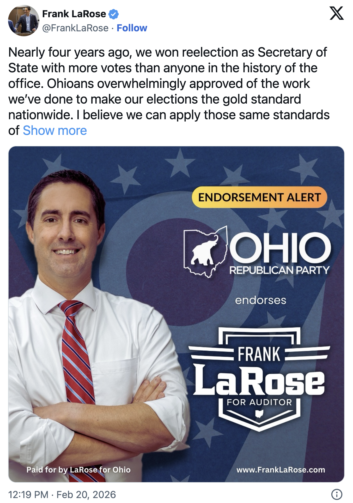 Ohio GOP Backs Frank LaRose for Auditor Role