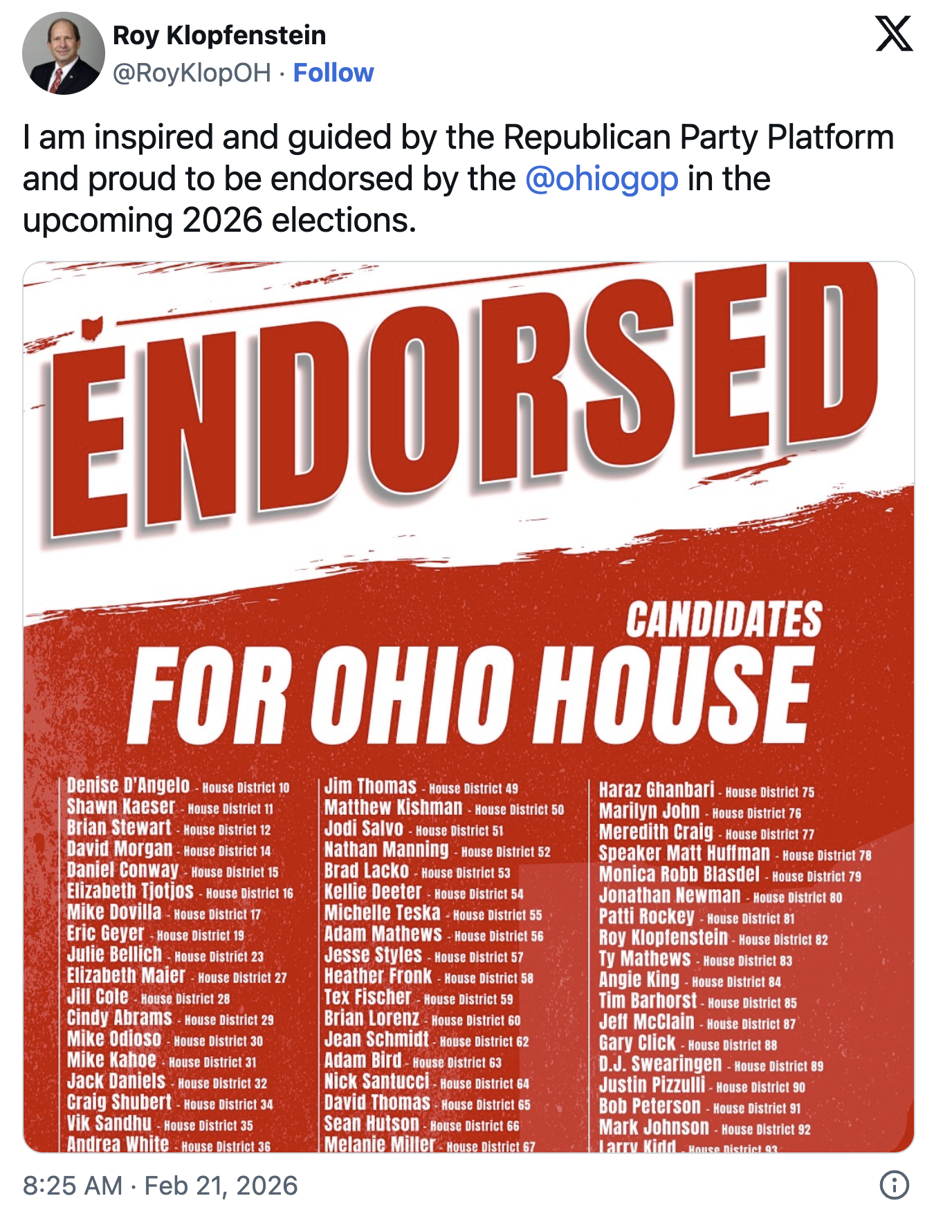 Ohio GOP Announces Endorsements for 2026 Elections