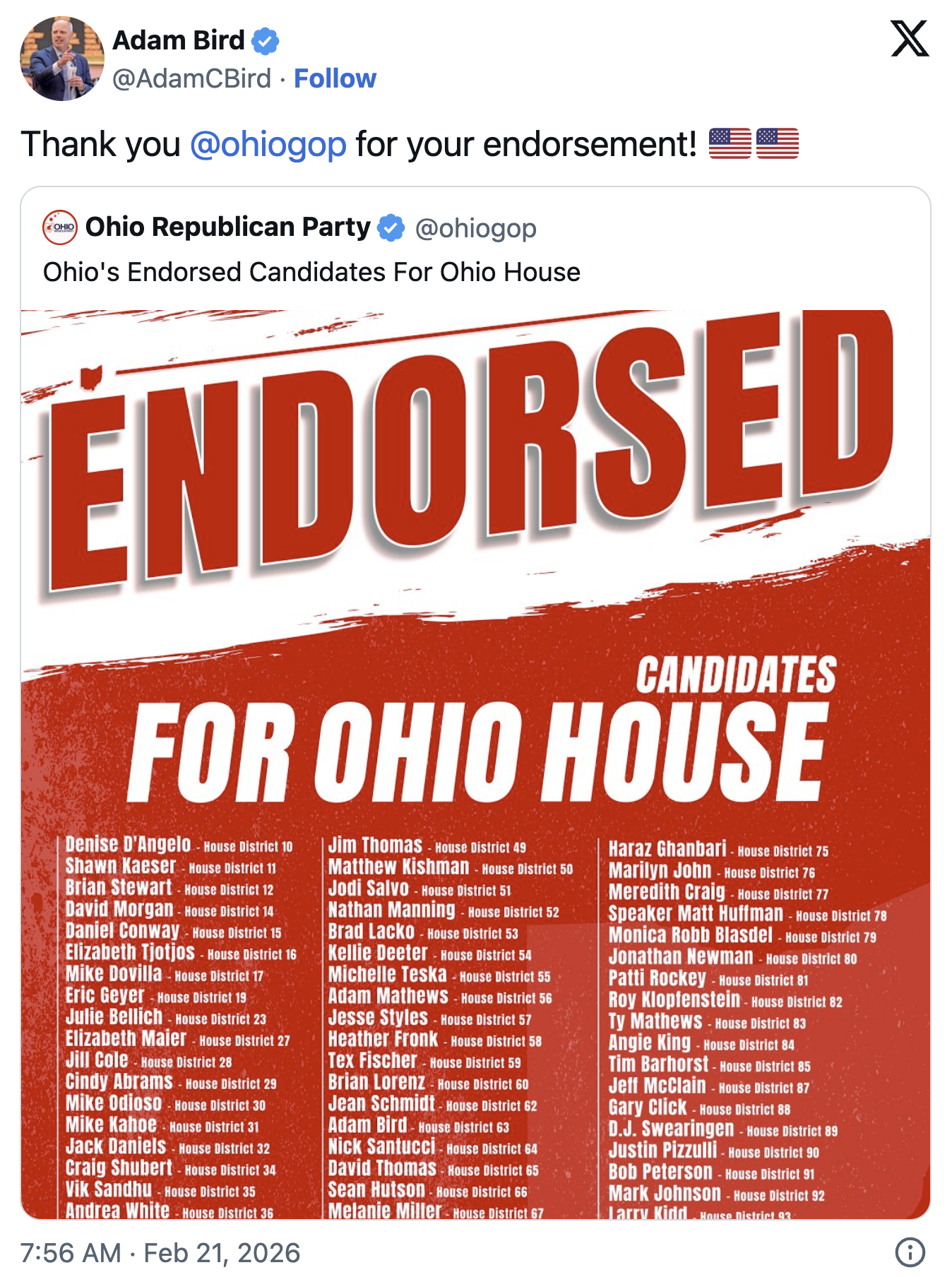 Ohio Republican Party Announces Endorsed House Candidates