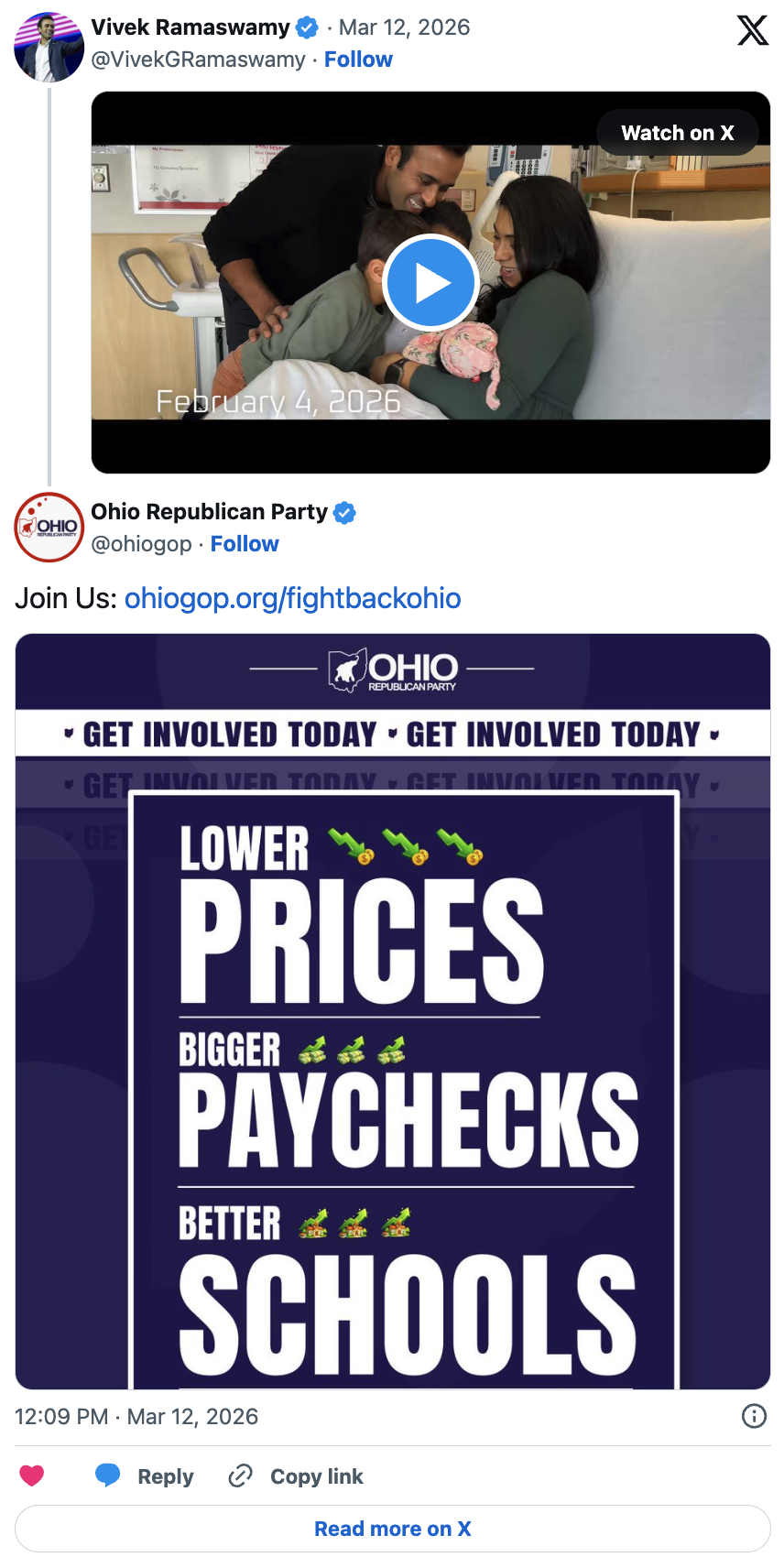 Ohio Republican Party post — Lower Prices, Bigger Paychecks, Better Schools