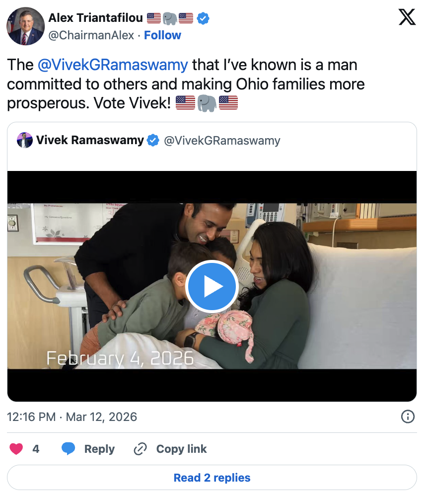 Chairman Alex Triantafilou endorsement of Vivek Ramaswamy