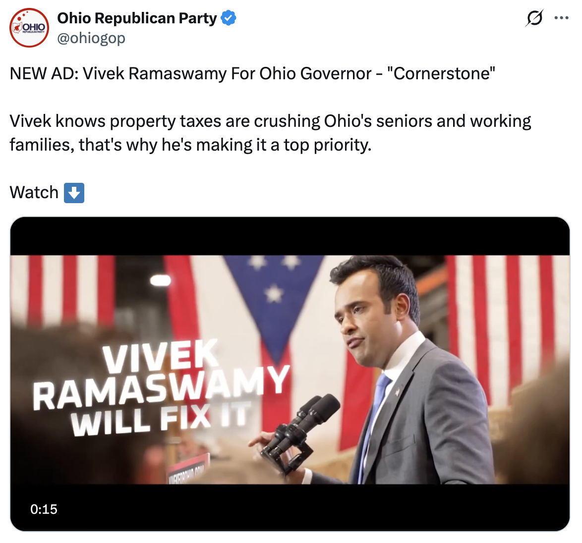 Ohio GOP post announcing Cornerstone ad