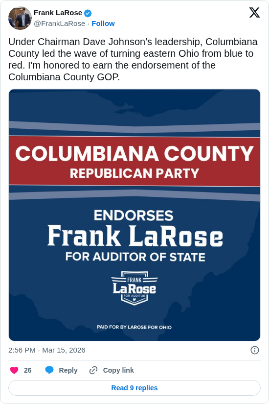 Columbiana County GOP Endorses Frank LaRose