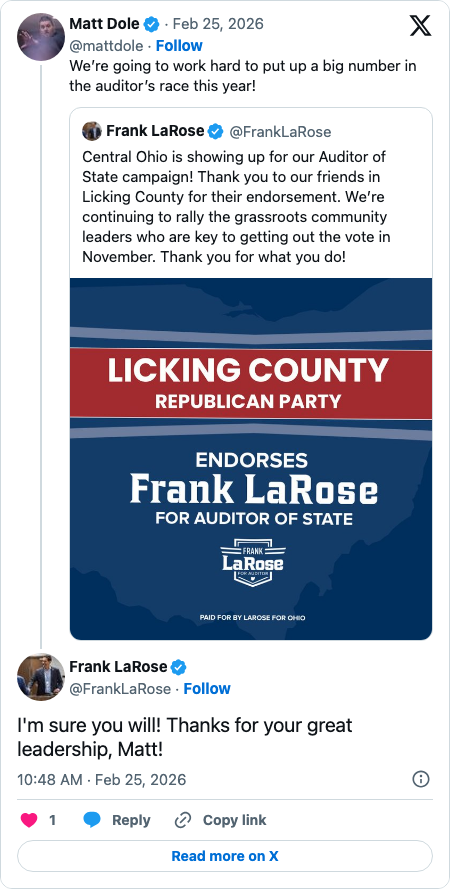 Licking County Backs Frank LaRose for Auditor
