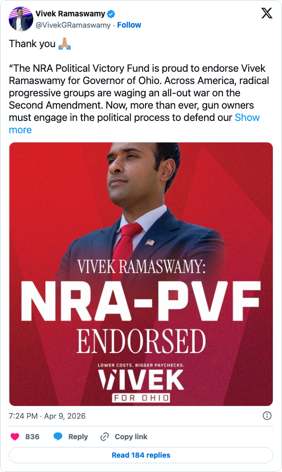 Vivek Ramaswamy Earns Key NRA Endorsement